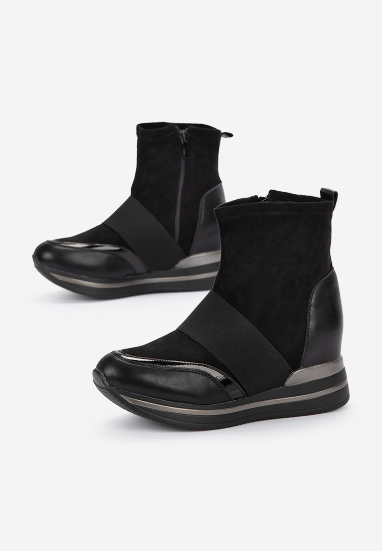 Czarne sneakersy damskie na koturnie Dermira