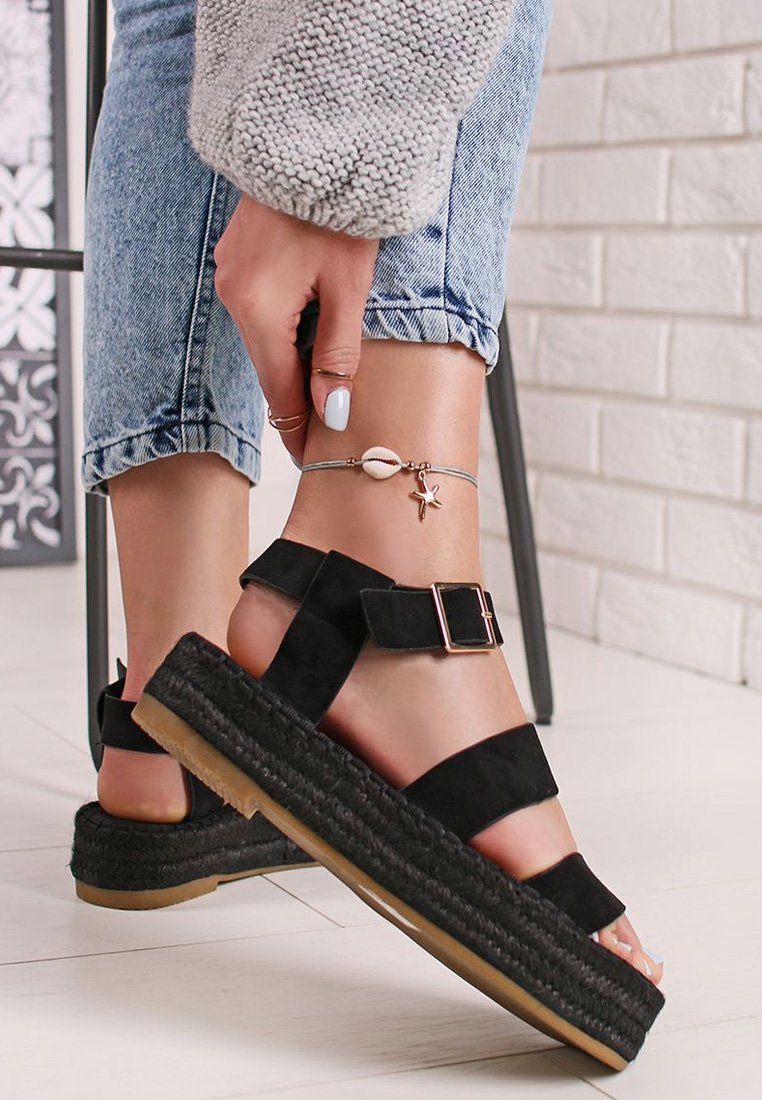 Czarne espadryle na koturnie Coraline
