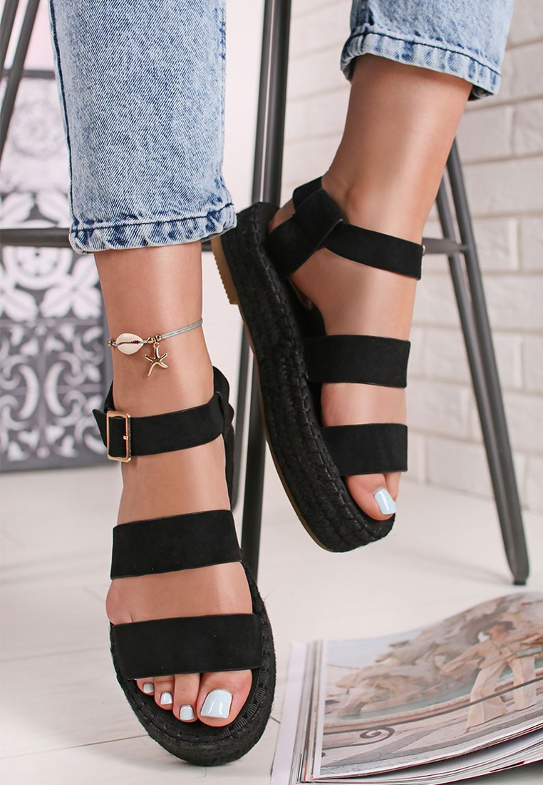 Czarne espadryle na koturnie Coraline