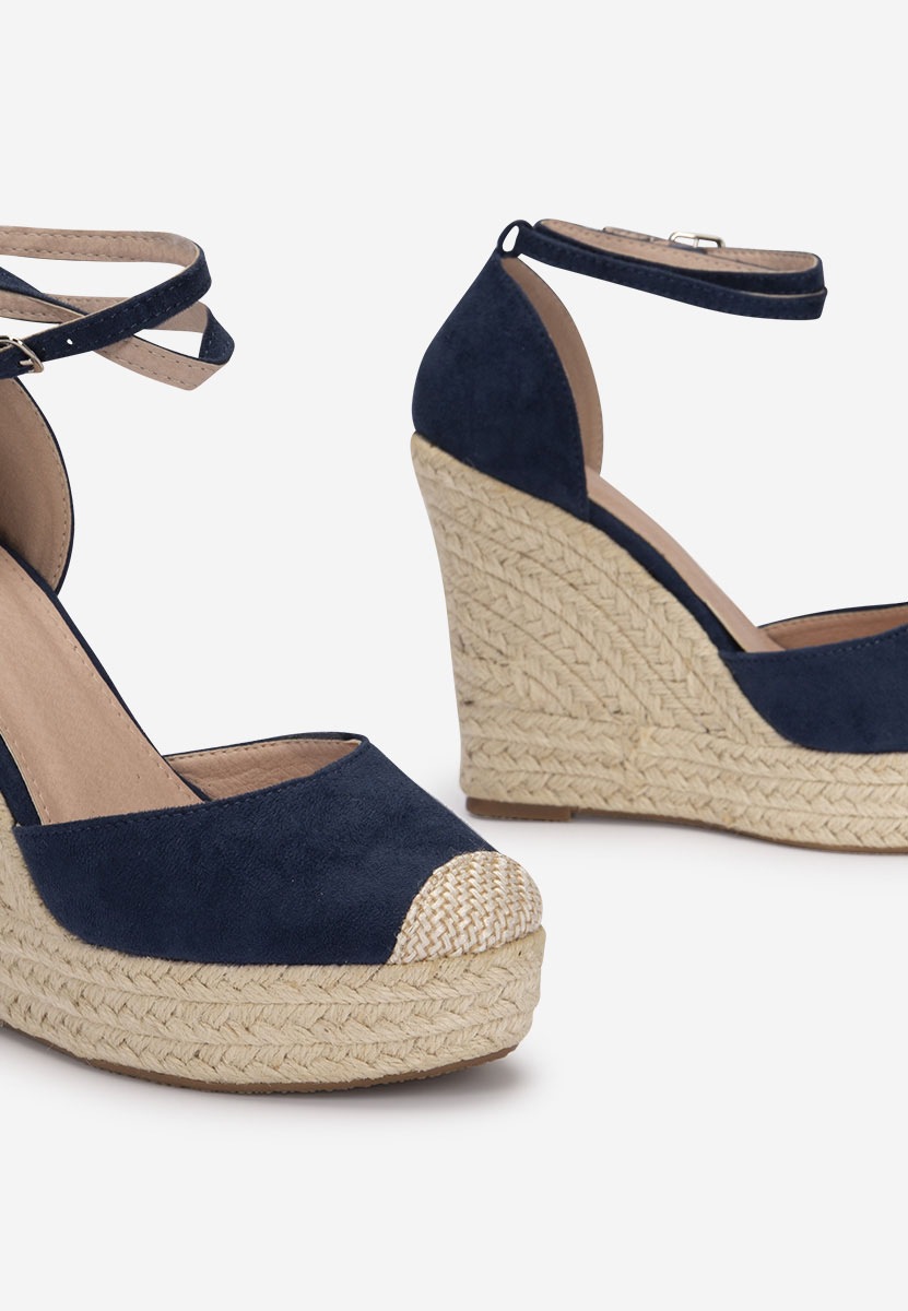 Granatowe espadryle na koturnie Saniza
