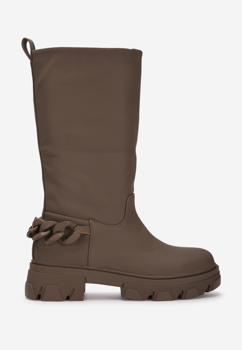 Khaki kozaki płaskie Moniva
