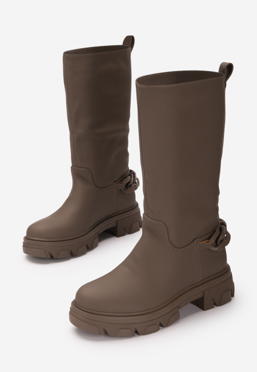 Khaki kozaki płaskie Moniva