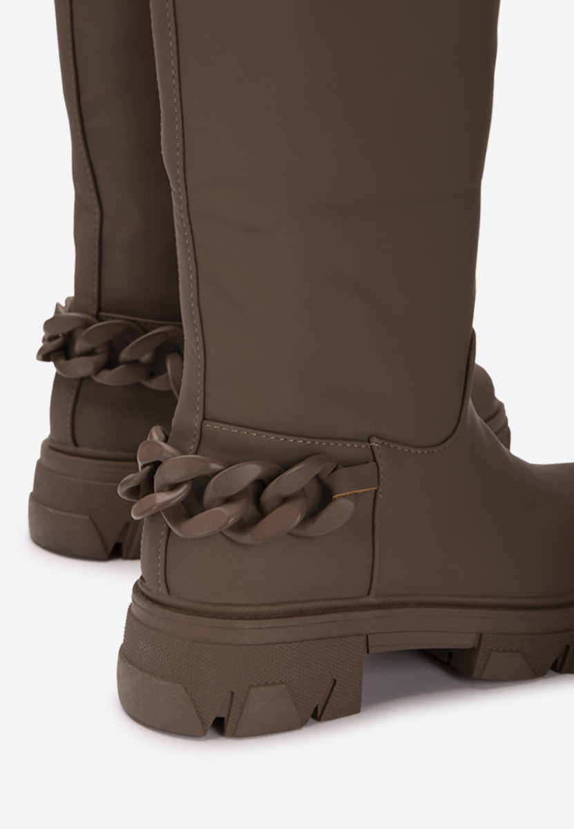 Khaki kozaki płaskie Moniva
