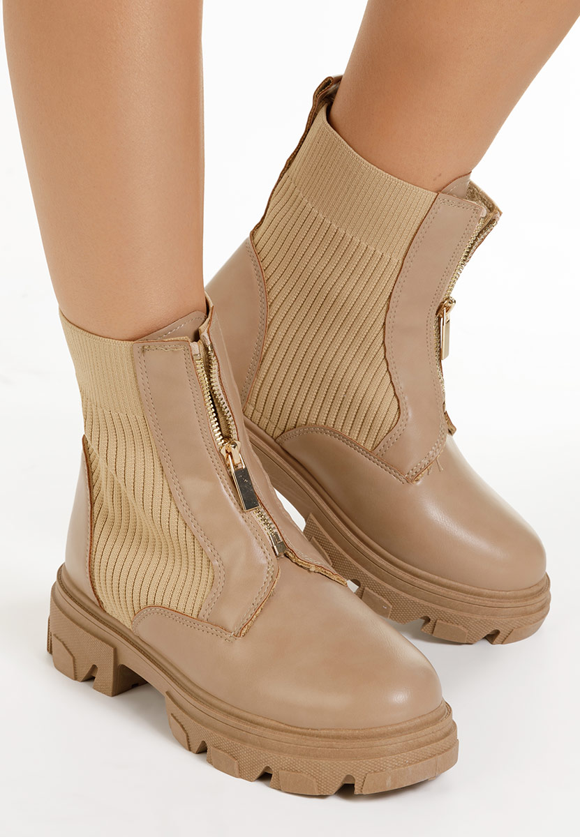 Khaki botki płaskie Agnese