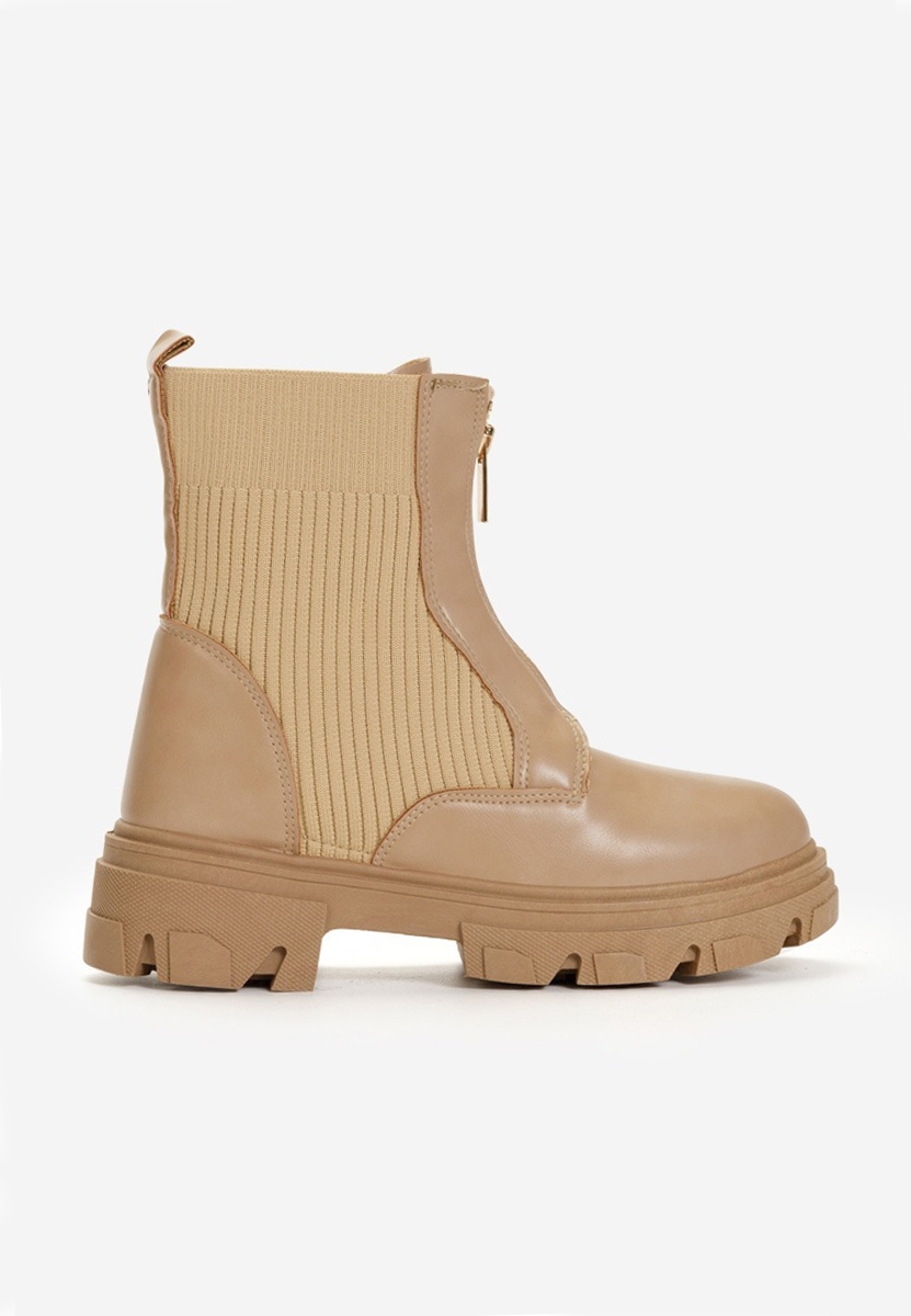 Khaki botki płaskie Agnese