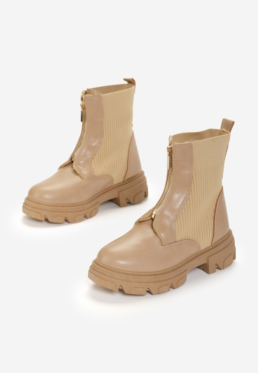 Khaki botki płaskie Agnese