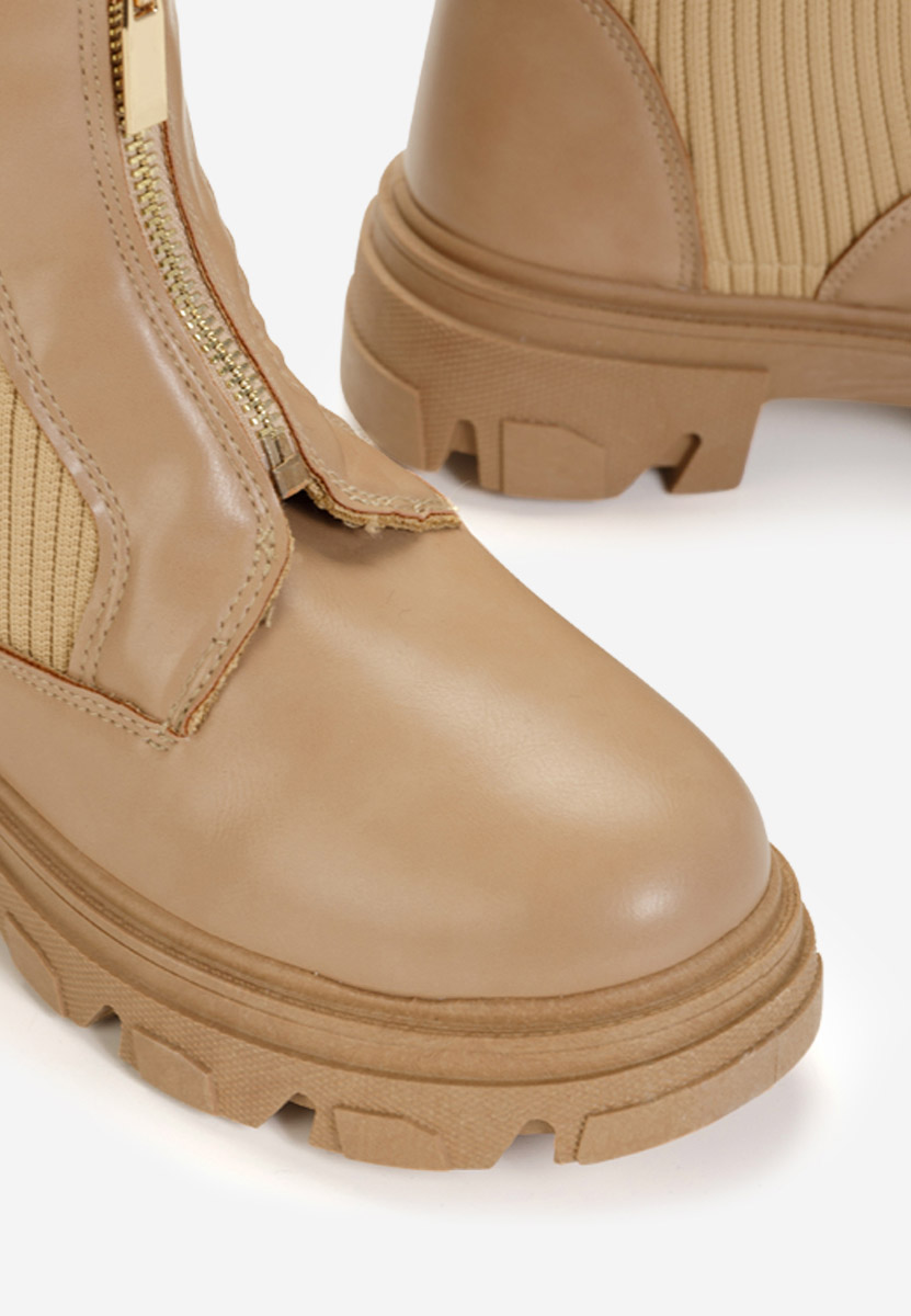 Khaki botki płaskie Agnese