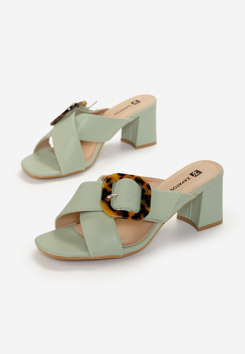 Zielone klapki na obcasie Berieda