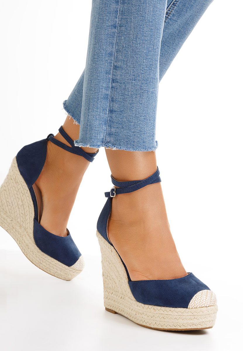 Granatowe espadryle na koturnie Saniza