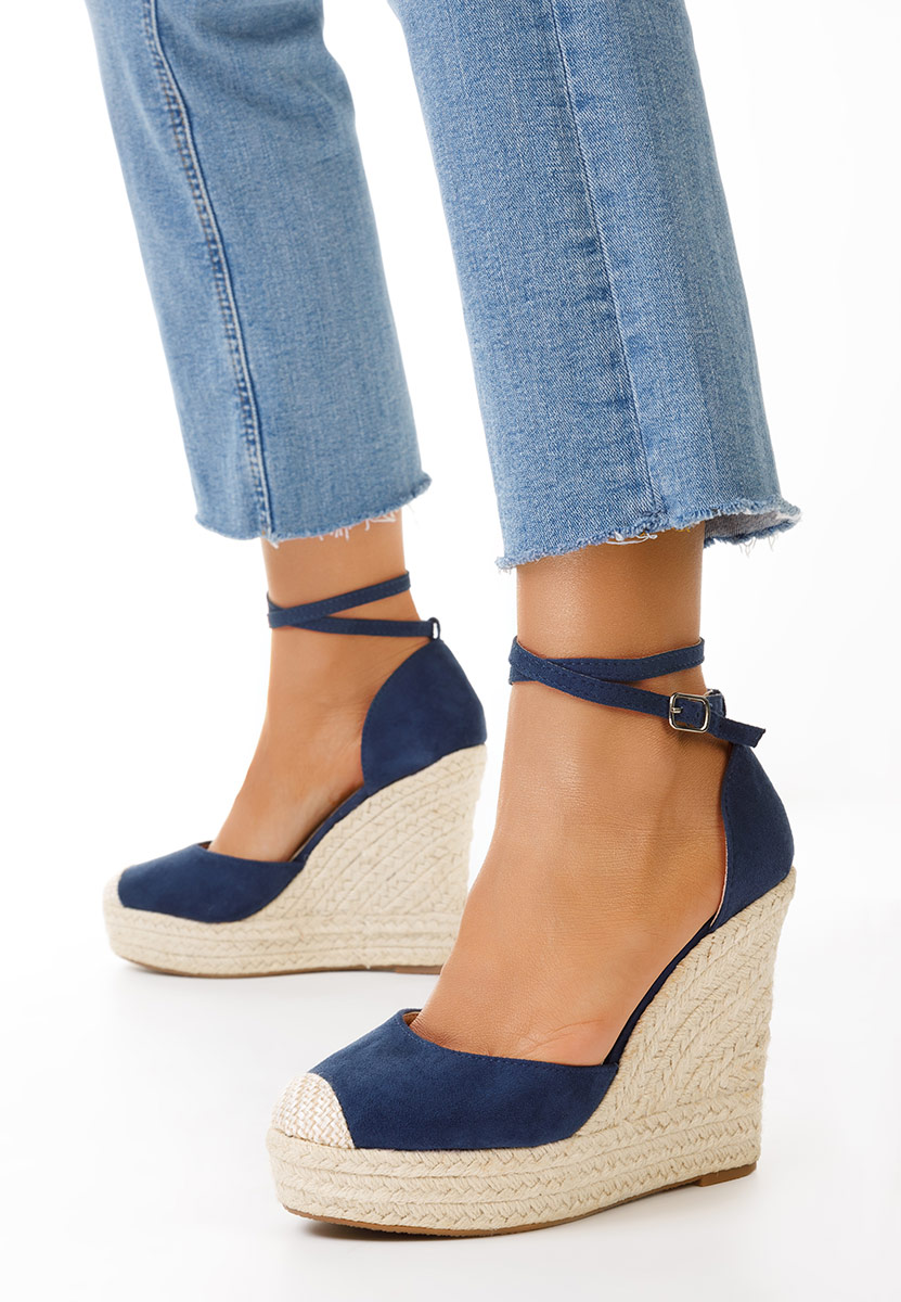Granatowe espadryle na koturnie Saniza