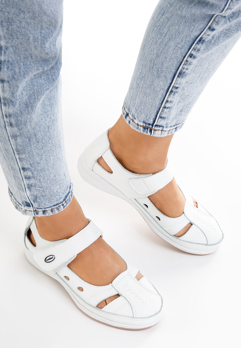 Białe baleriny damskie skórzane Deby