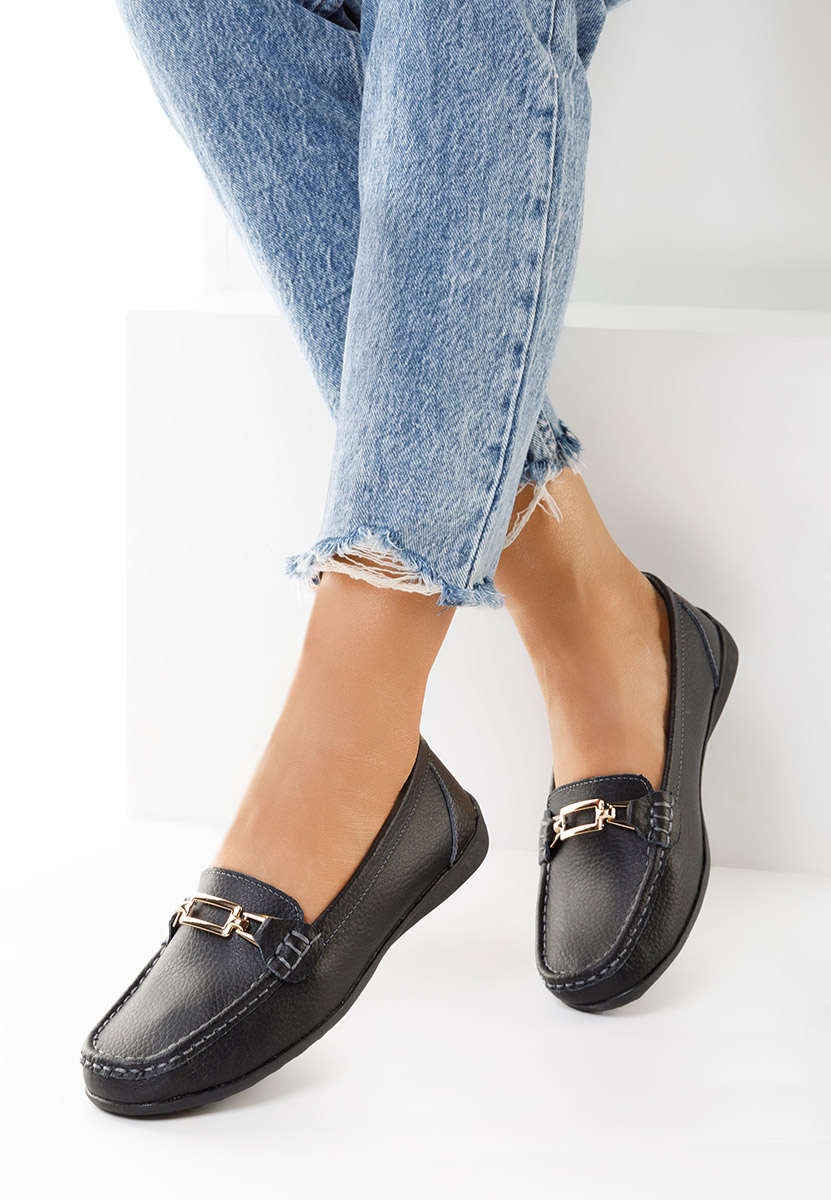 Czarne mokasyny damskie skórzane Celetina