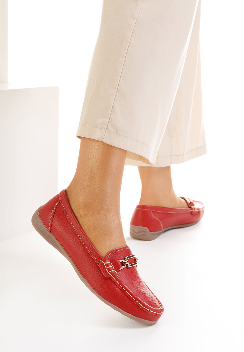 Czerwone mokasyny damskie skórzane Celetina