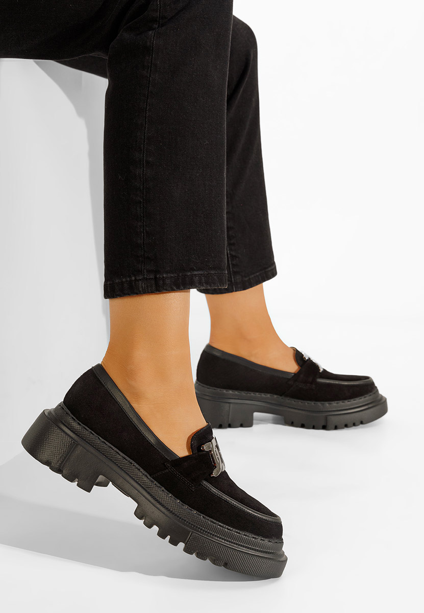 Czarne skórzane mokasyny Haza