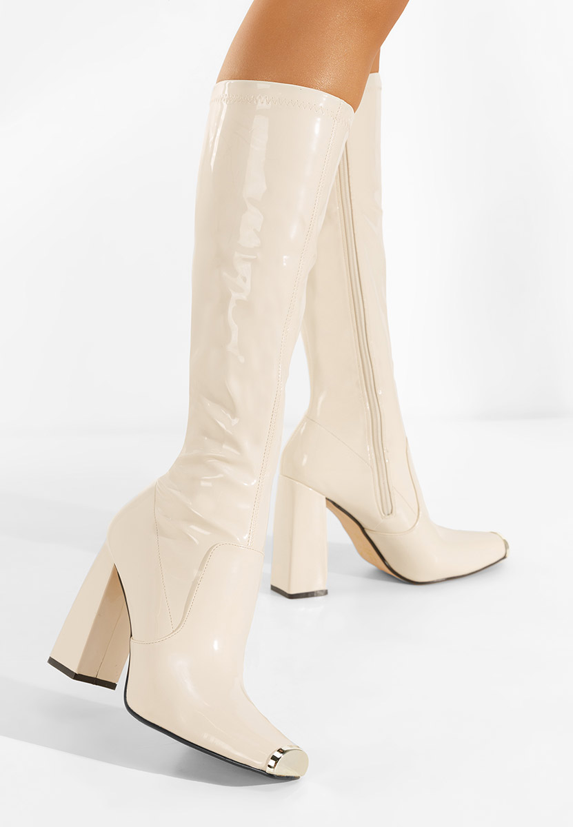 Beżowe kozaki na słupku Anise  v2