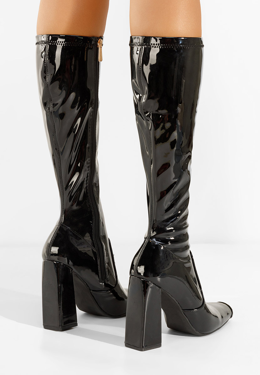 Czarne kozaki na słupku Anise  v2