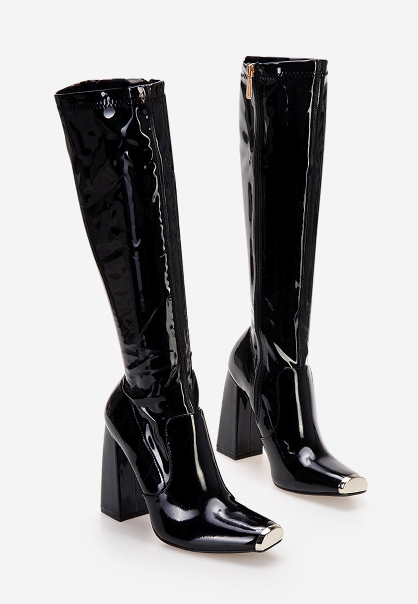 Czarne kozaki na słupku Anise  v2