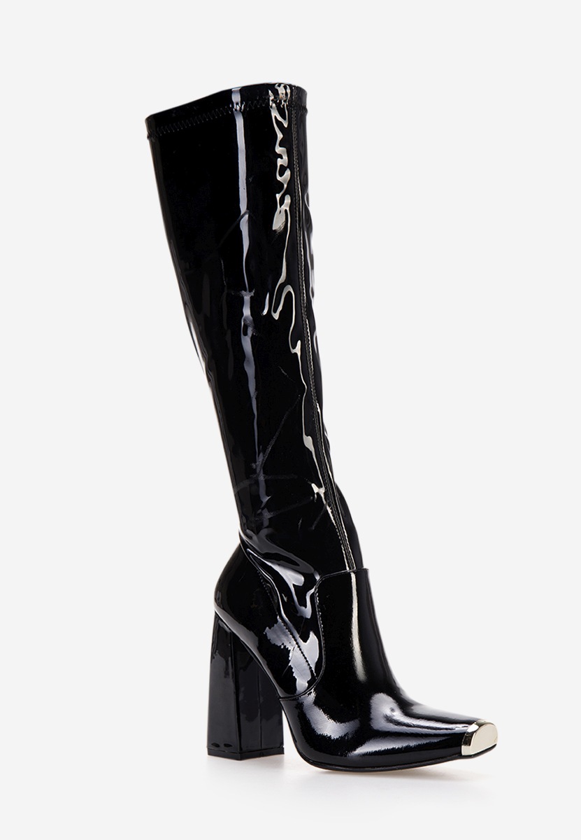 Czarne kozaki na słupku Anise  v2