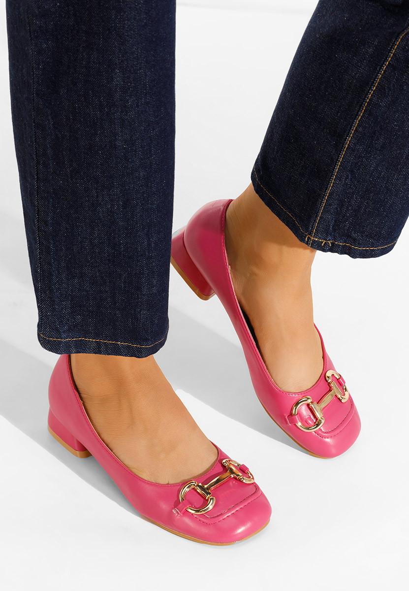 Fuksjowe czółenka na niskim obcasie Escana