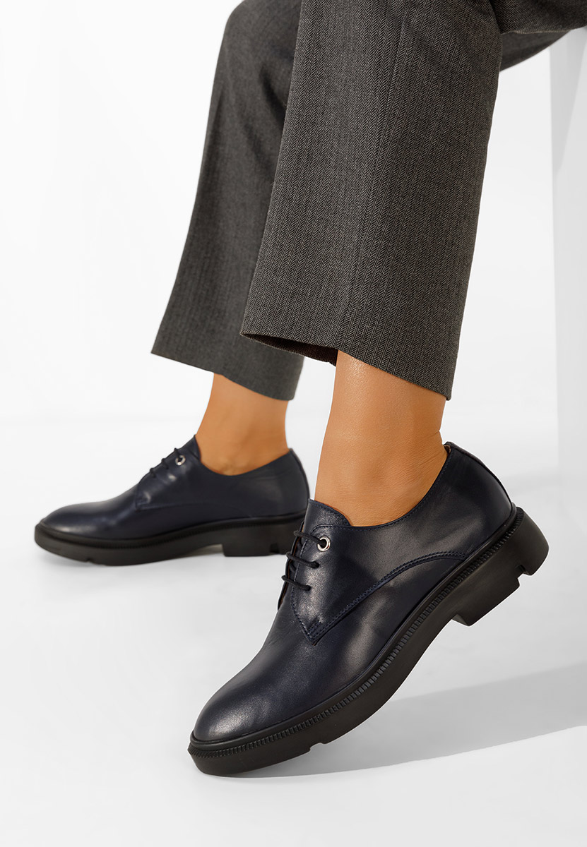 Granatowe oxfordy damskie skórzane Pelado