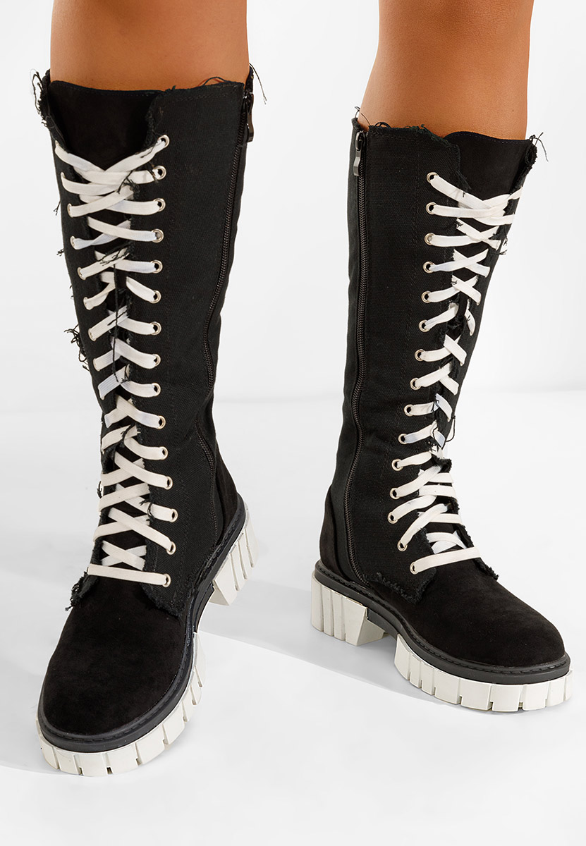 Czarne kozaki sznurowane Fomitena