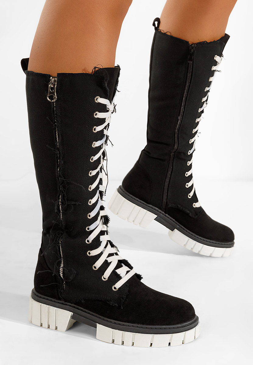 Czarne kozaki sznurowane Fomitena
