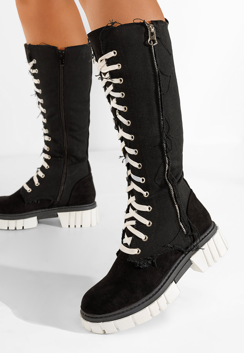 Czarne kozaki sznurowane Fomitena