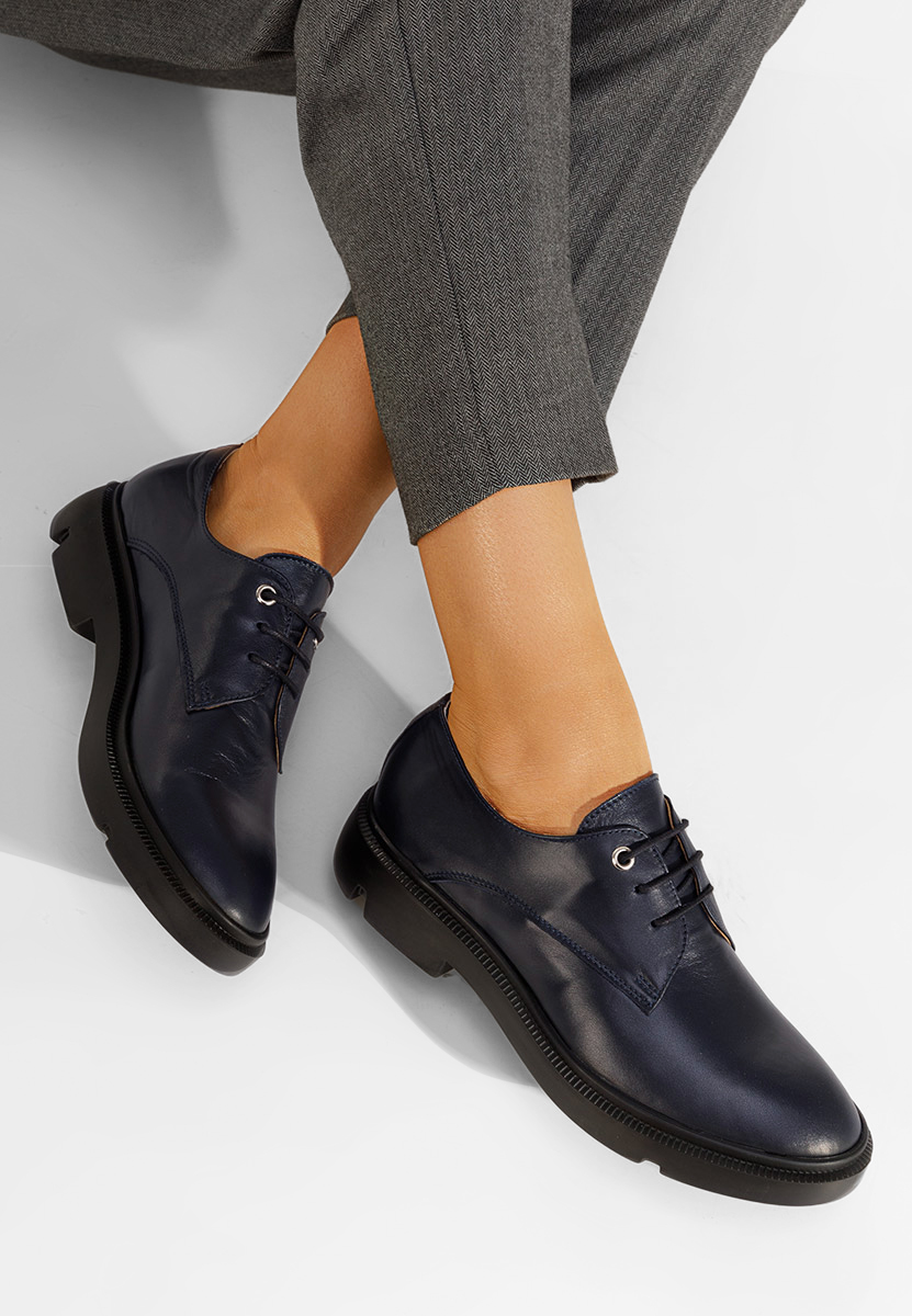 Granatowe oxfordy damskie skórzane Pelado