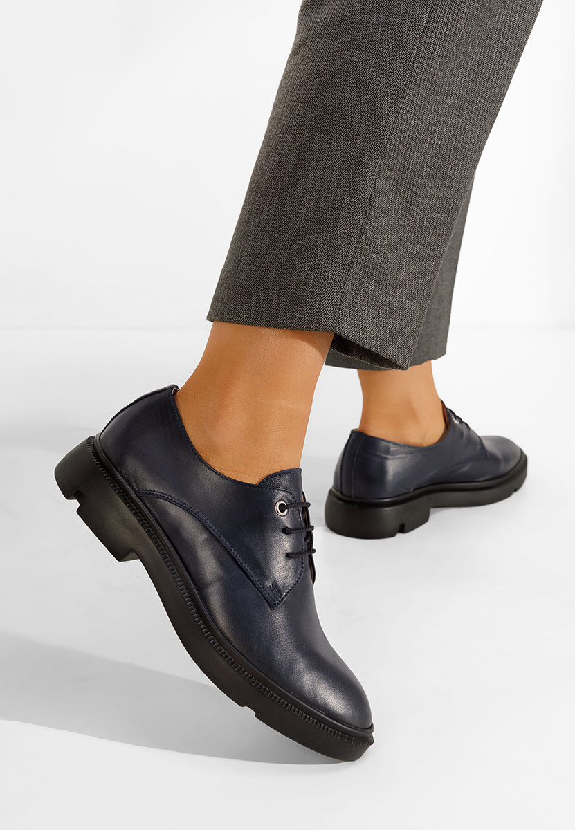 Granatowe oxfordy damskie skórzane Pelado