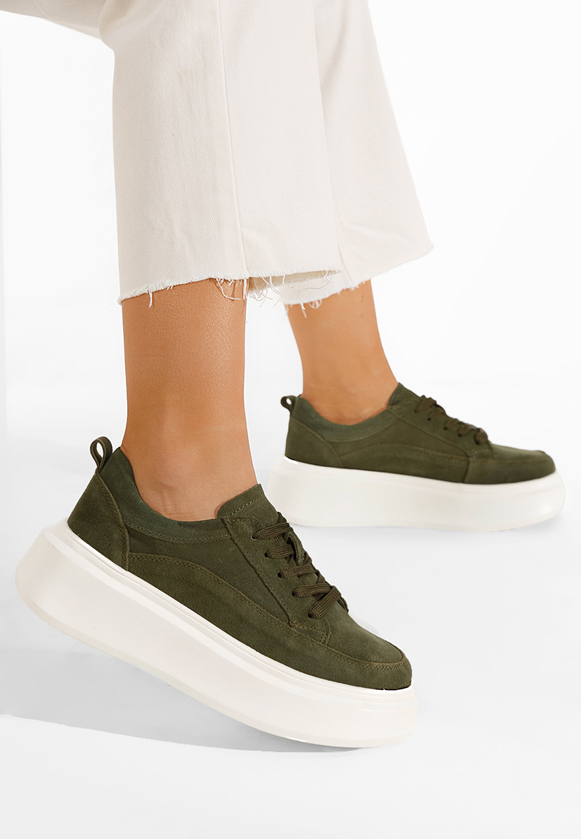 Zielone sneakersy damskie na koturnie Arara
