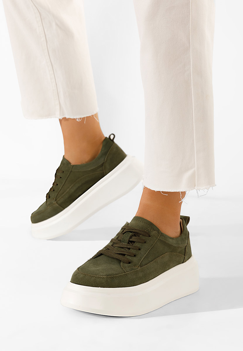 Zielone sneakersy damskie na koturnie Arara