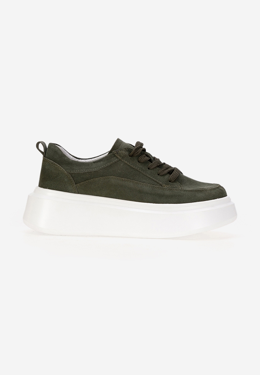 Zielone sneakersy damskie na koturnie Arara