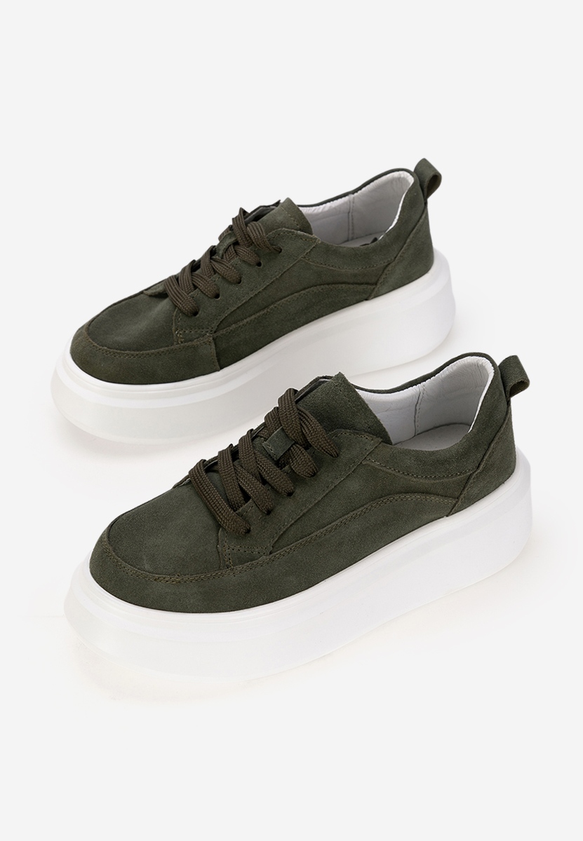 Zielone sneakersy damskie na koturnie Arara