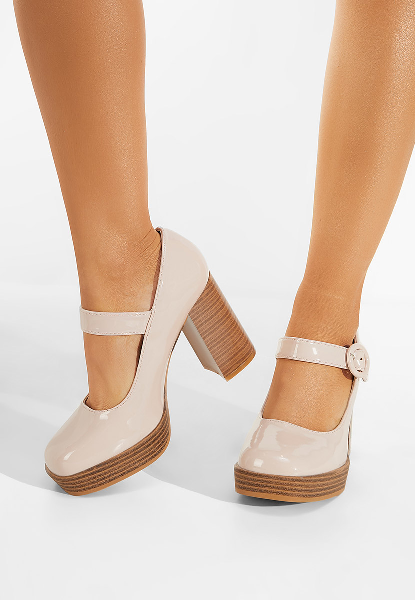 Beżowe czółenka na słupku Gabia