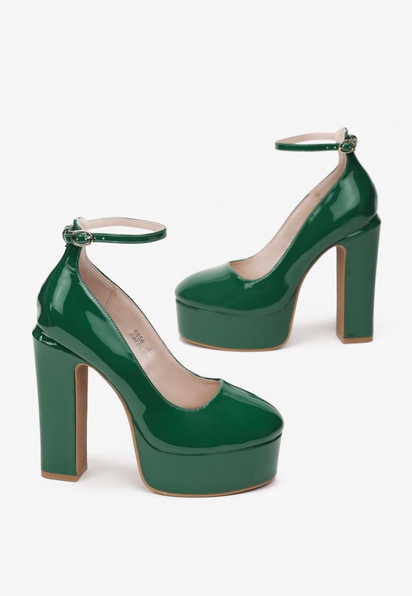 Zielone czółenka na słupku i platformie Matea V3