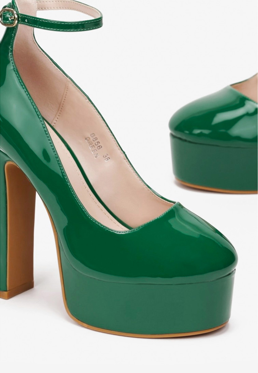 Zielone czółenka na słupku i platformie Matea V3