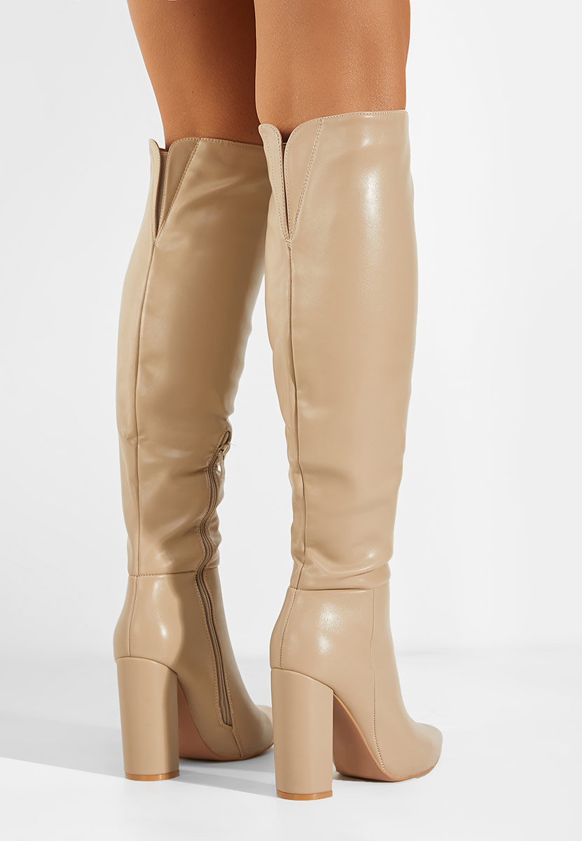 Khaki kozaki za kolano na słupku Cailla