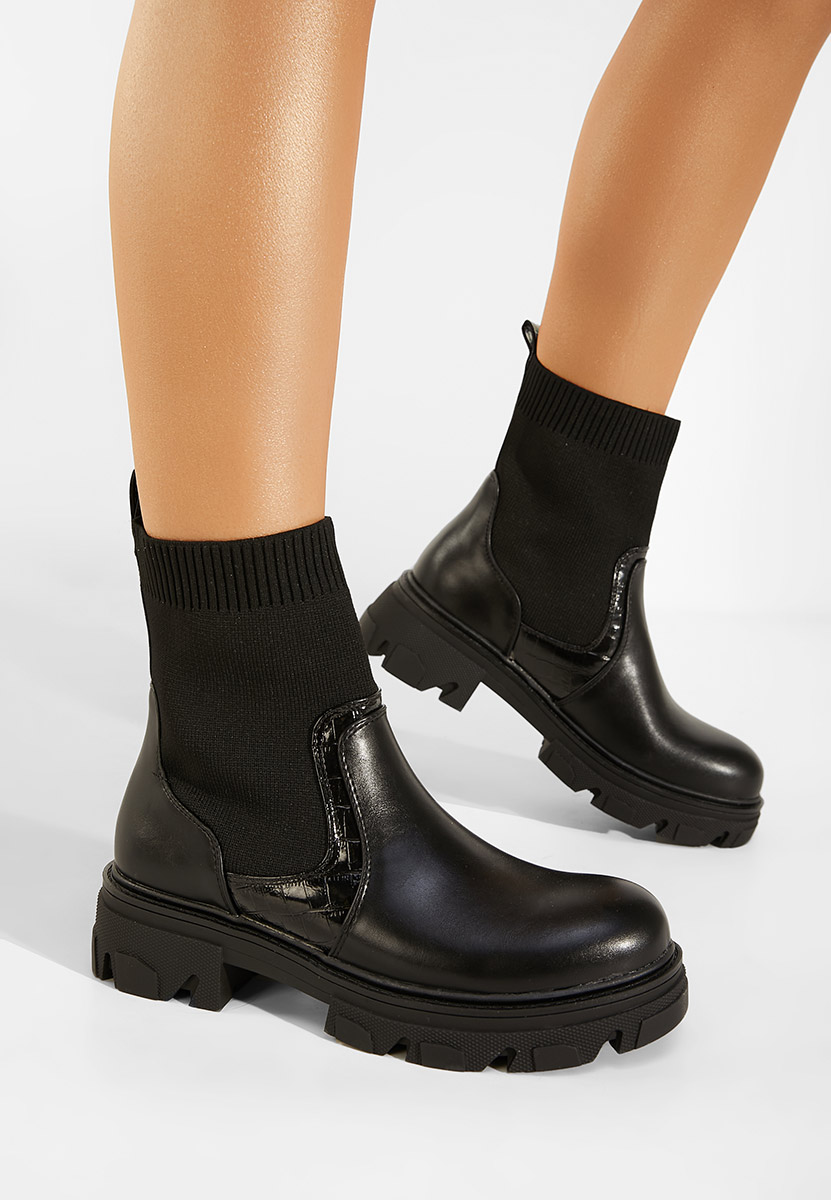 Czarne botki płaskie Quinteria