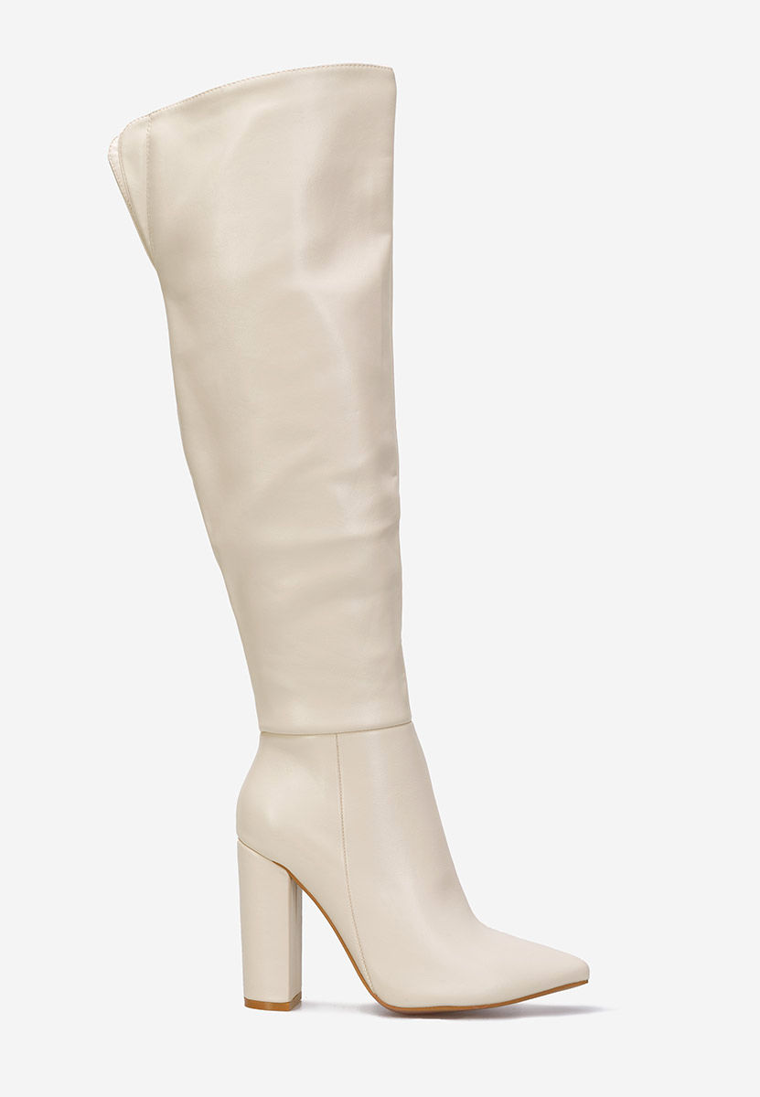 Beżowe kozaki za kolano na słupku Cailla