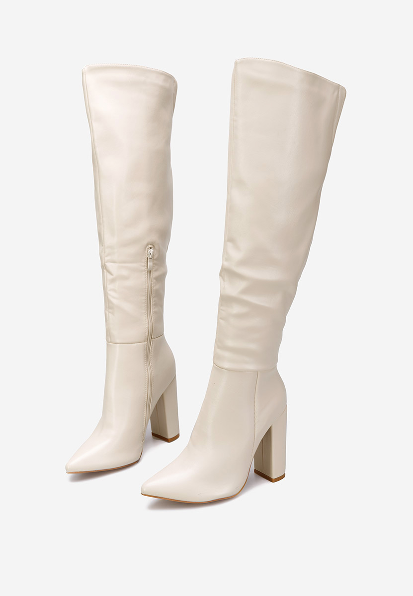 Beżowe kozaki za kolano na słupku Cailla