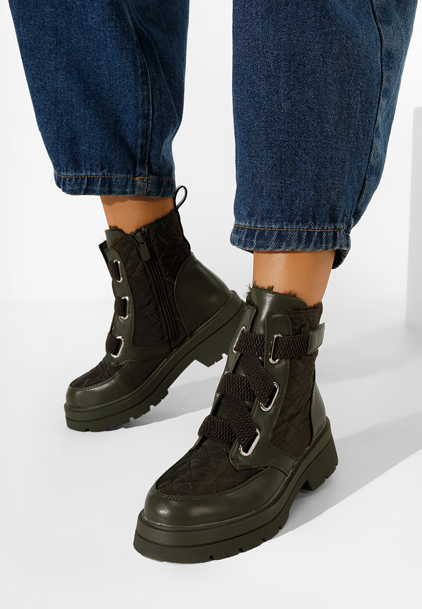 Zielone botki damskie ocieplane Restesa