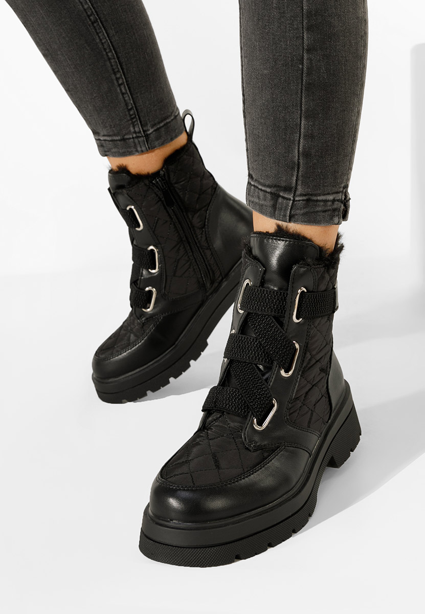 Czarne botki damskie ocieplane Restesa