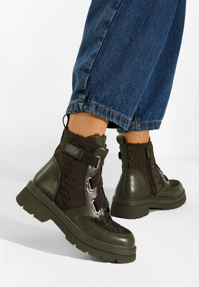 Zielone botki damskie ocieplane Restesa