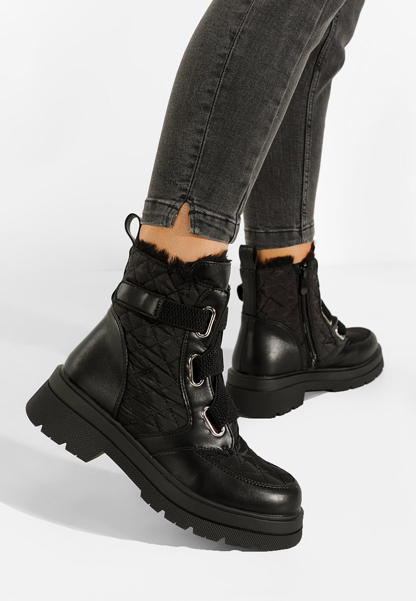 Czarne botki damskie ocieplane Restesa