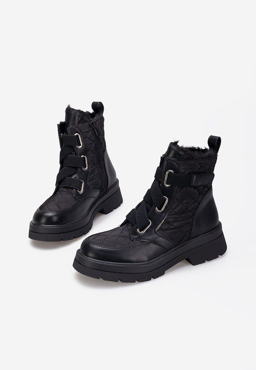 Czarne botki damskie ocieplane Restesa