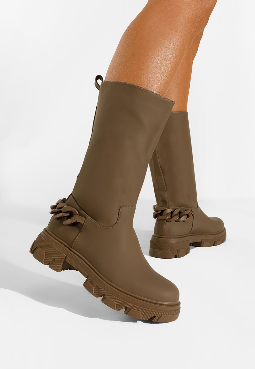 Khaki kozaki płaskie Moniva