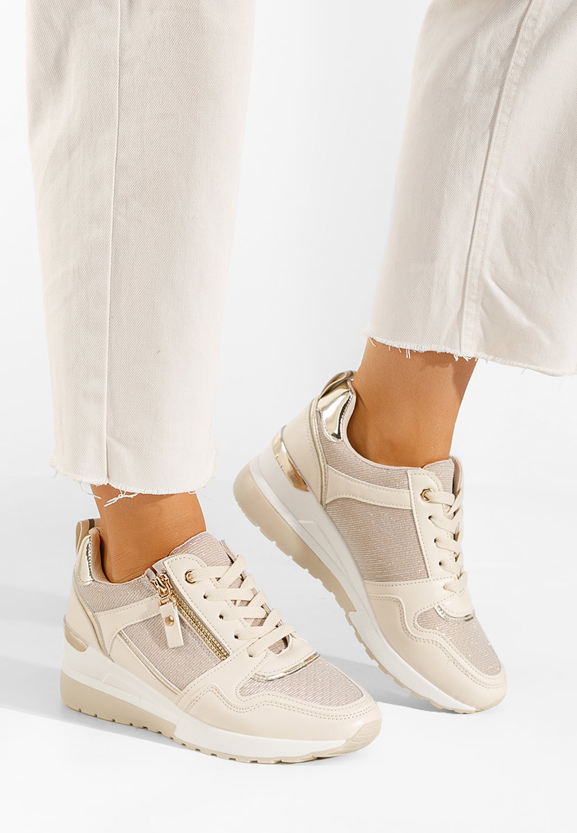 Beżowe sneakersy na koturnie Rafina V2