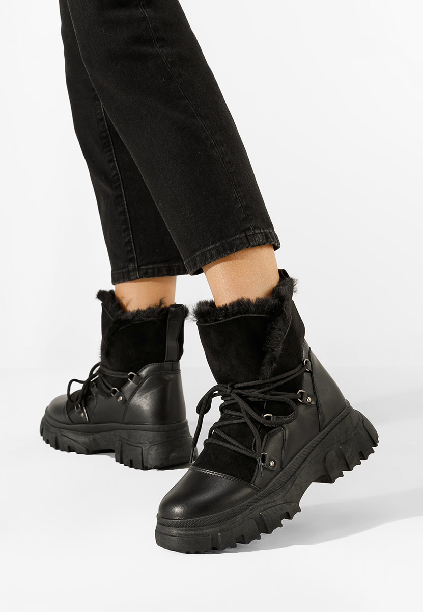 Czarne botki damskie ocieplane Fralesia