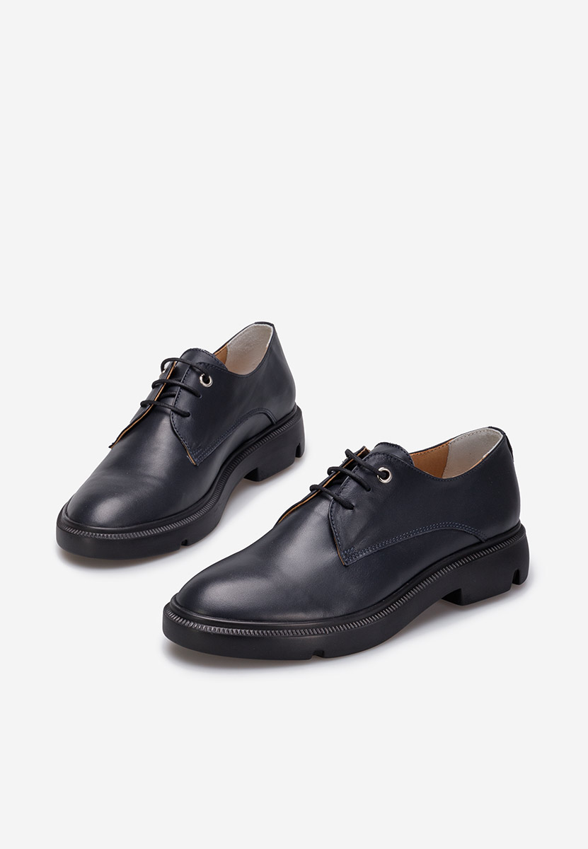 Granatowe oxfordy damskie skórzane Pelado