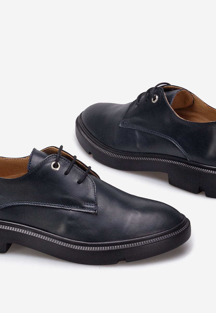 Granatowe oxfordy damskie skórzane Pelado